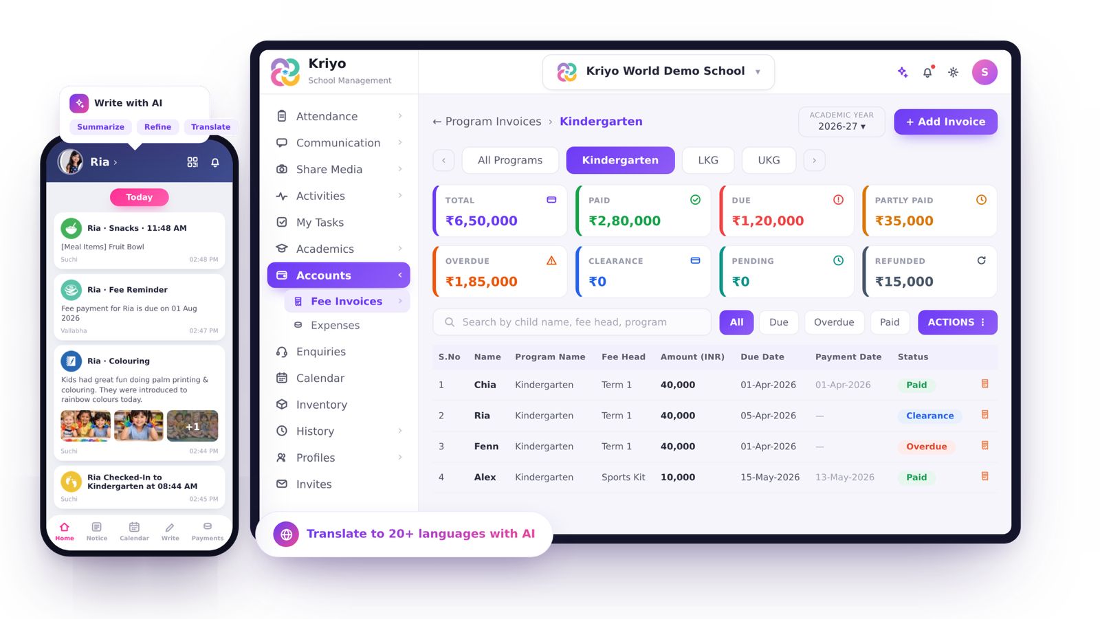 Kriyo childcare management software on desktop and mobile